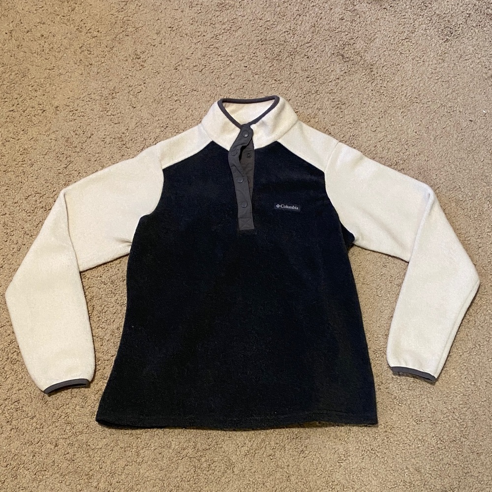 Columbia White & Gray Button-Up Fleece Sweater Size S